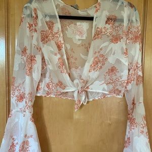 NWT sheer floral tie top